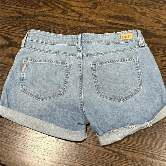 PAIGE Light Blue Distressed Jean Shorts - Picture 2 of 5